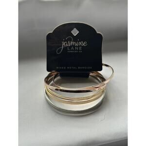 Jasmine Lane Mixed Metal Bangle Bracelets Set of 6 Gold Silver NEW